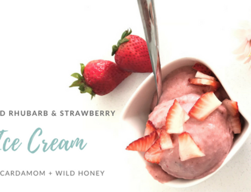 Roasted Cardamom Rhubarb, Wild Honey and Strawberry Ice Cream
