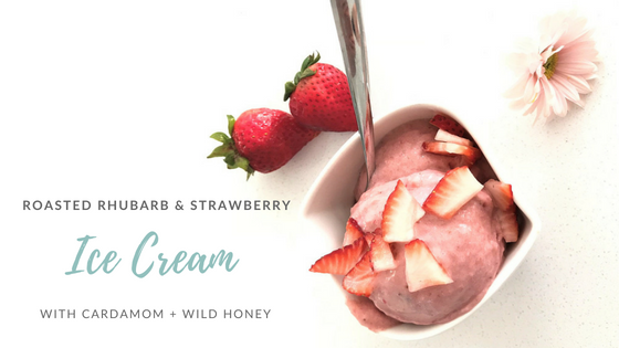 Roasted Rhubarb and Strawberry Ice Cream with Cardamom